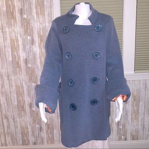 Vintage Blue Big Button/Orange lined An Ren New York Peacoat